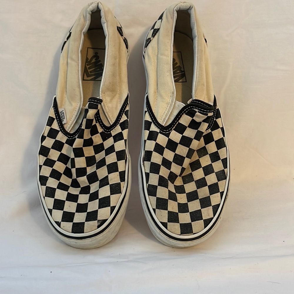 Vans Black and White Checkered Slip Ons